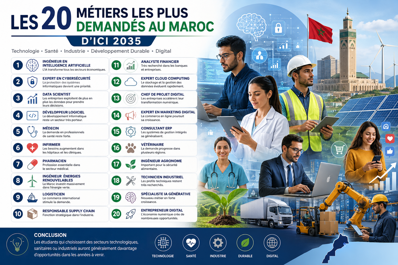 Les 20 Métiers les Plus Demandés au Maroc d’ici 2035